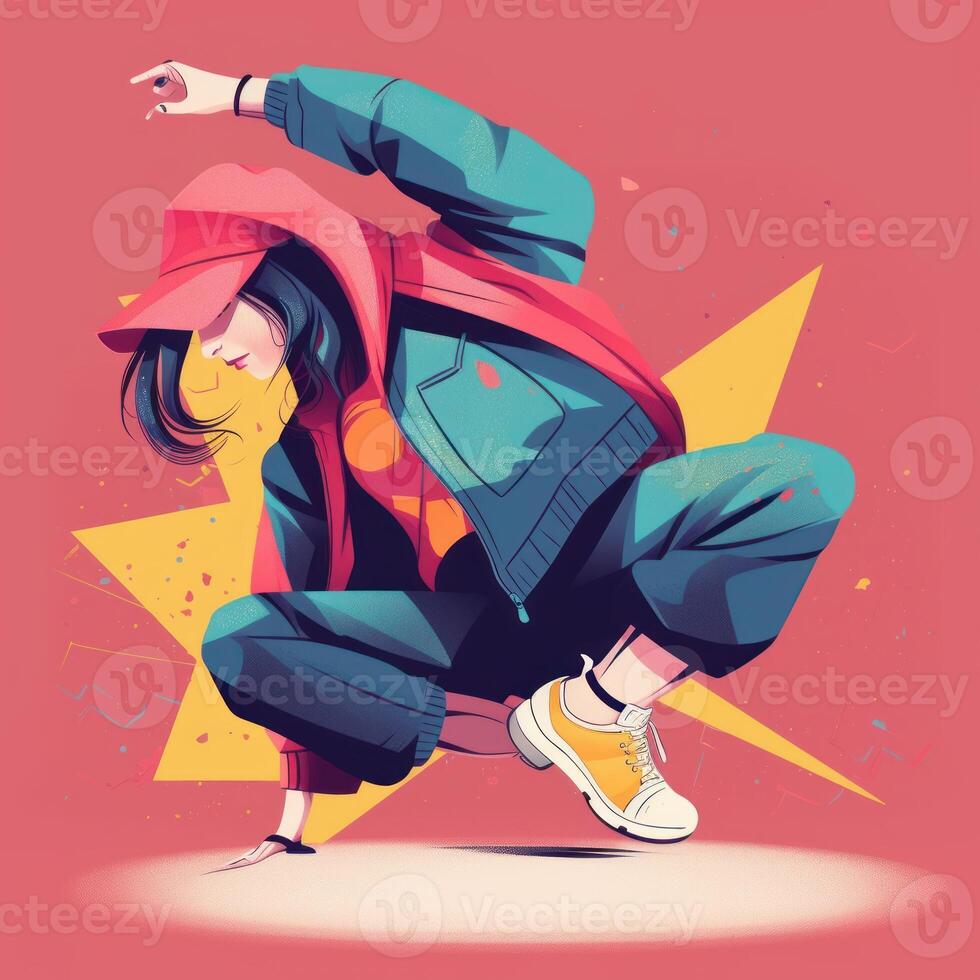Young girl powerful break dance graphic image photo