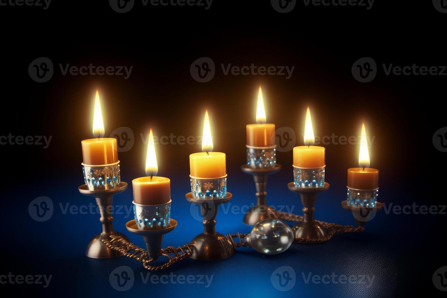 Set of beautiful burnt candles on candle stand photo