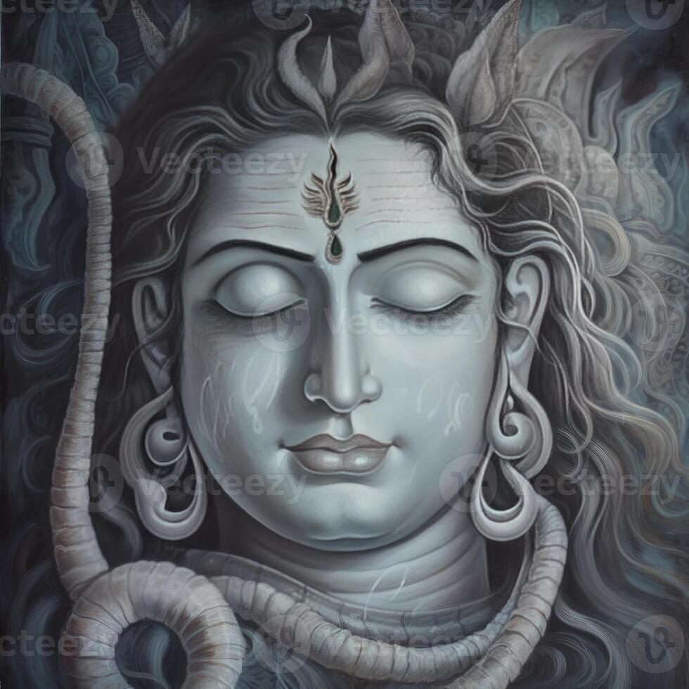 Lord Shiva meditating soft and peaceful face light color image photo