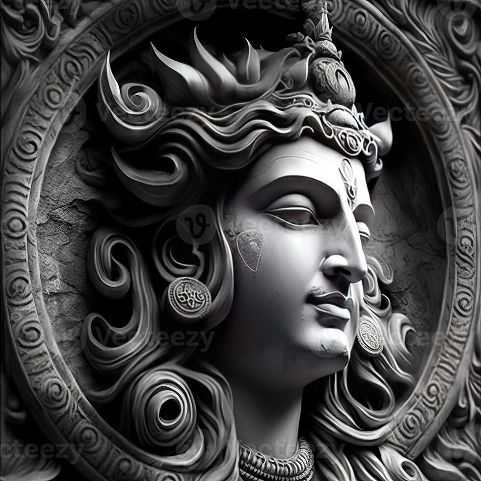 The mighty God Shiva peaceful face statue photo