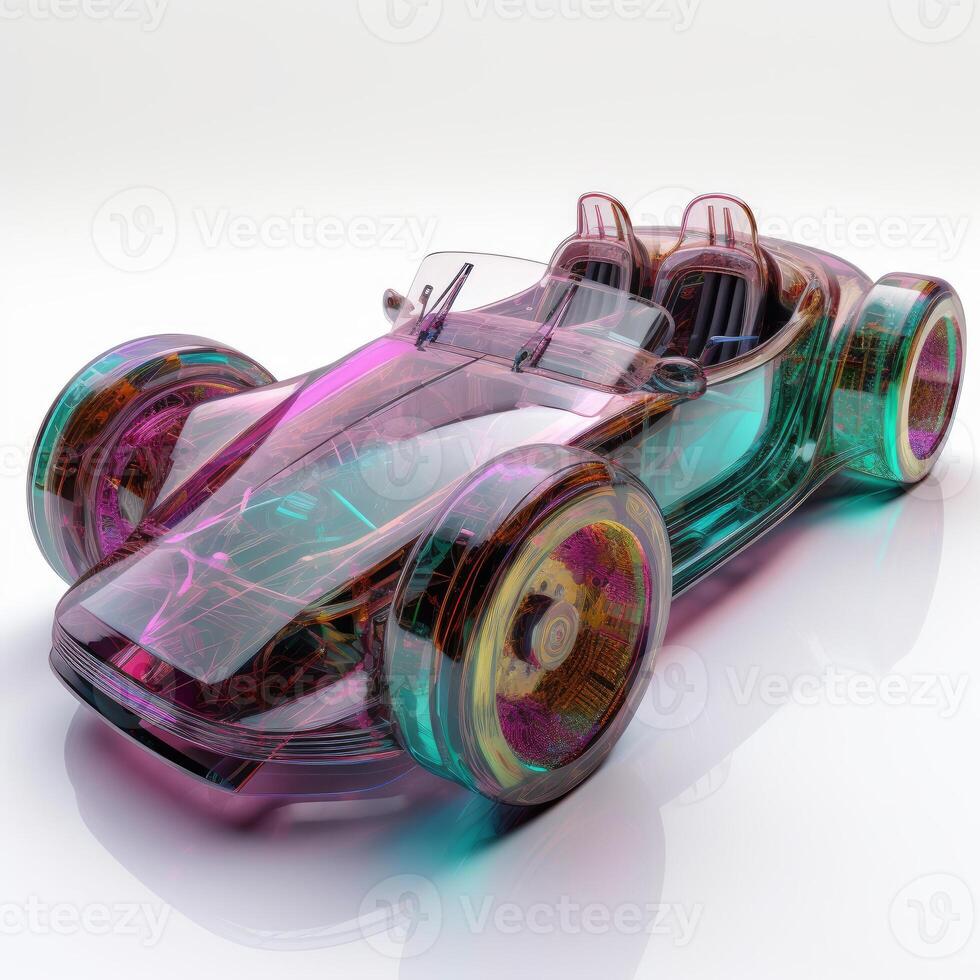 A digital roadster car with transparent plastic photo