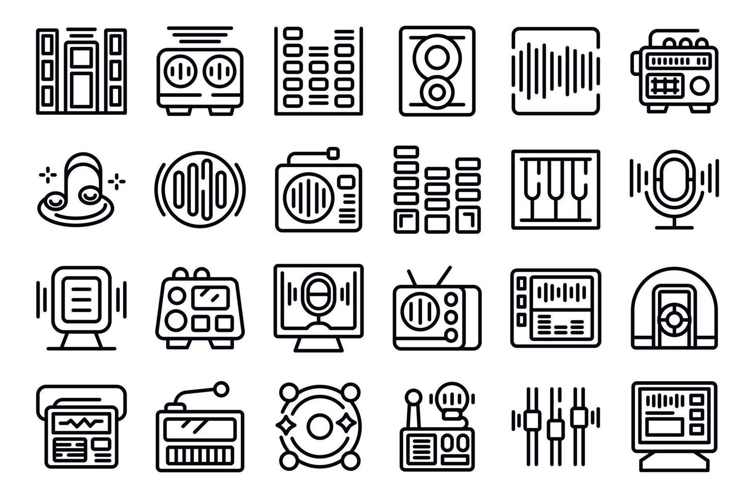 Radio room icons set outline vector. Studio record vector