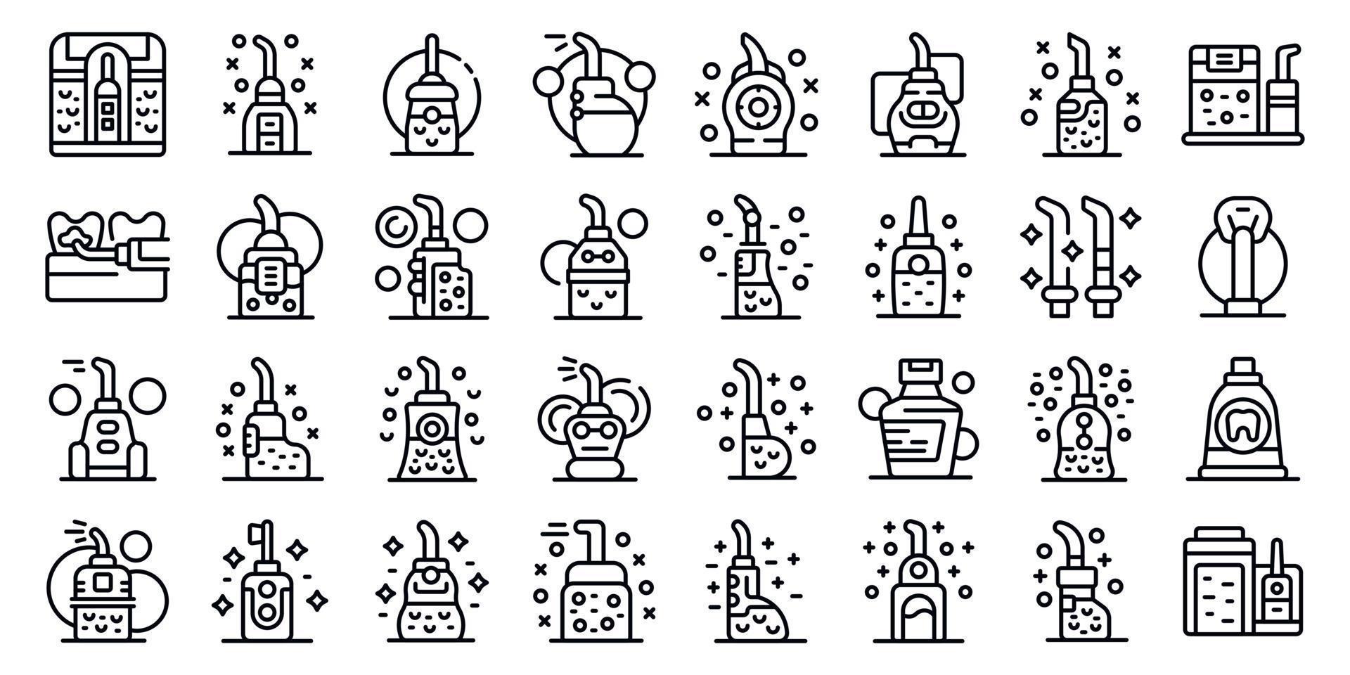 Irrigator for teeth icons set outline vector. Water teeth vector