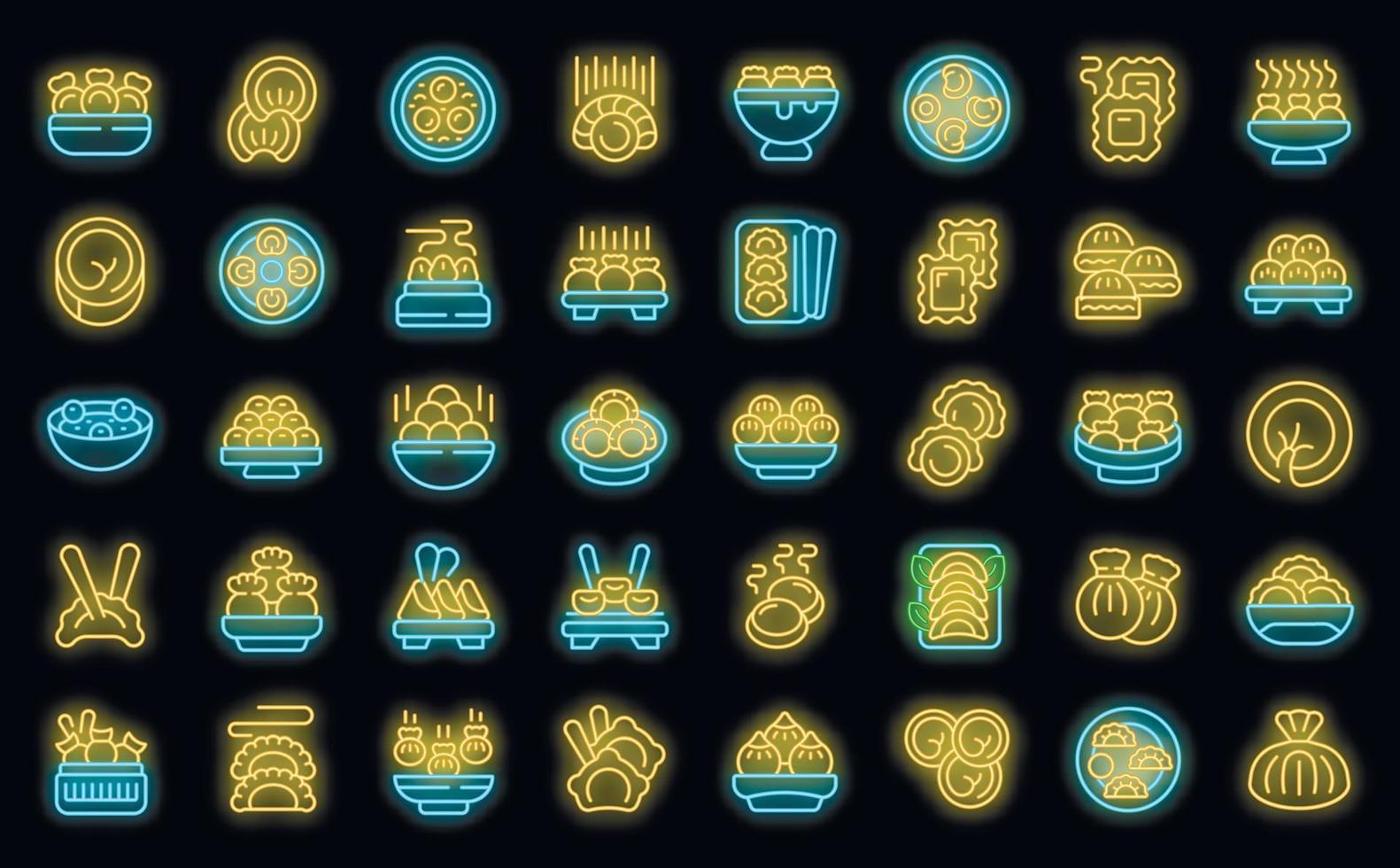 Dumplings icons set vector neon