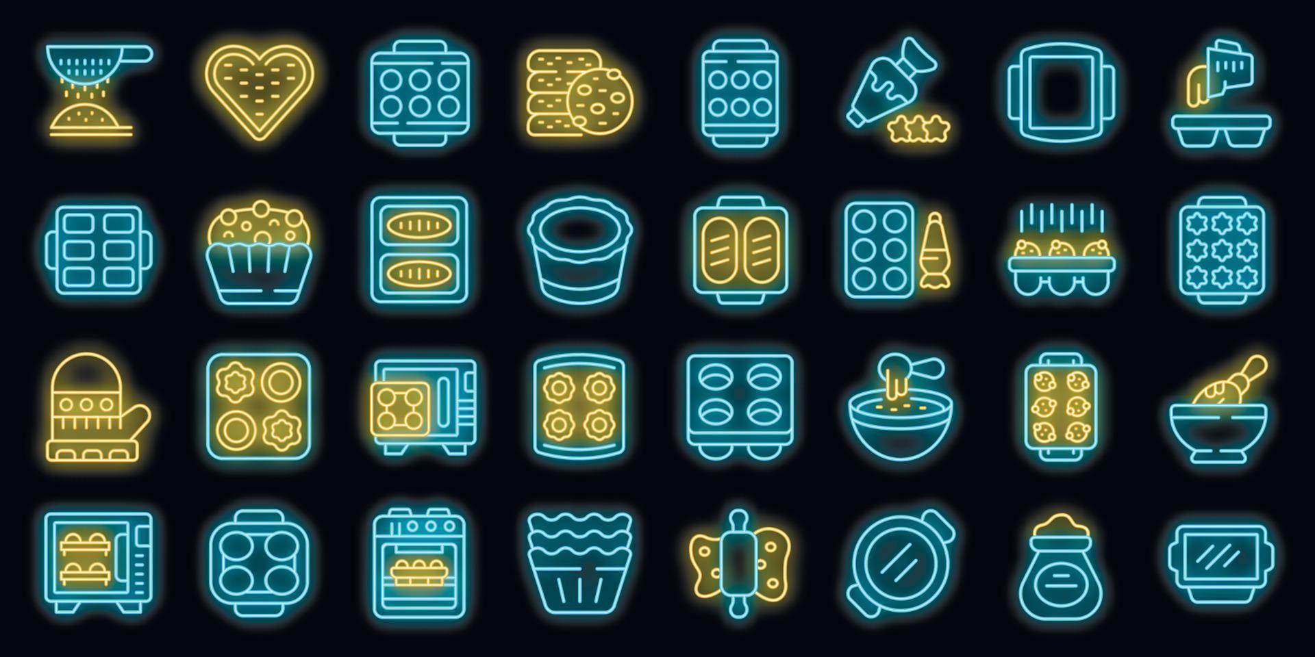 Bakeware icons set vector neon