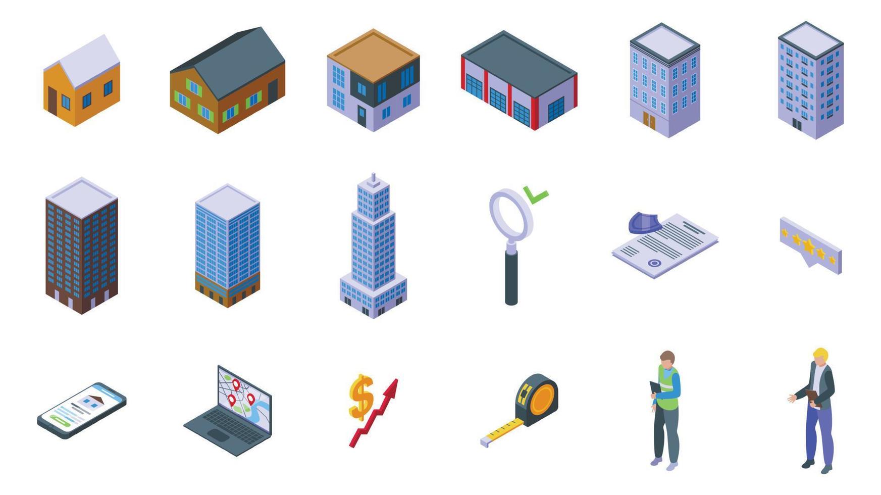 Real property assessment icons set isometric vector. Tax house vector
