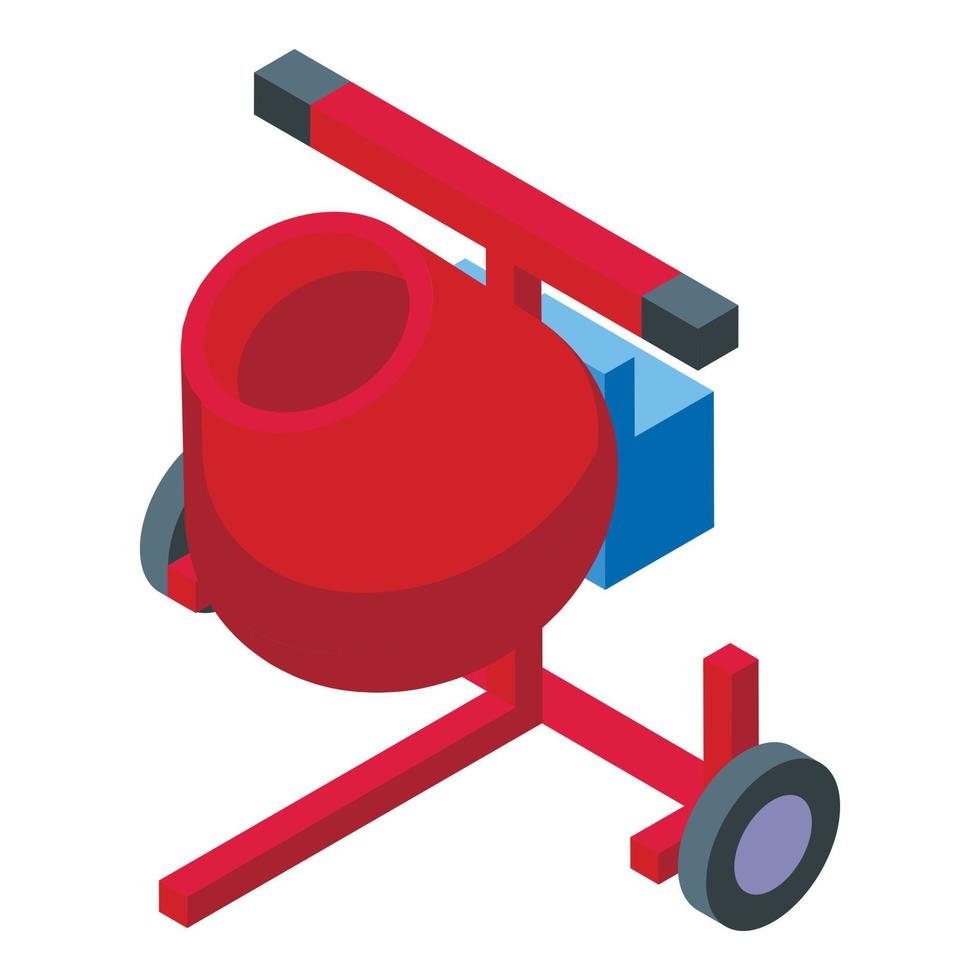Red cement mixer icon isometric vector. Concrete machine vector