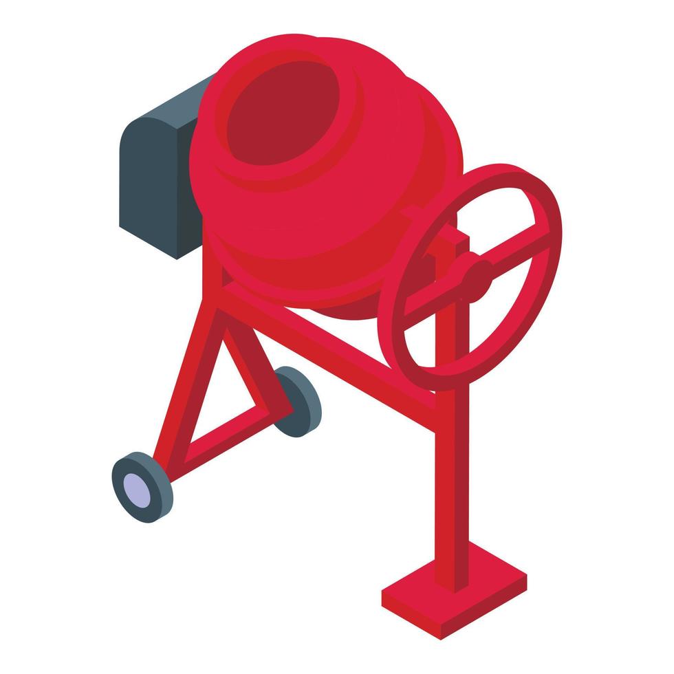 Red cement mixer icon isometric vector. Concrete road vector