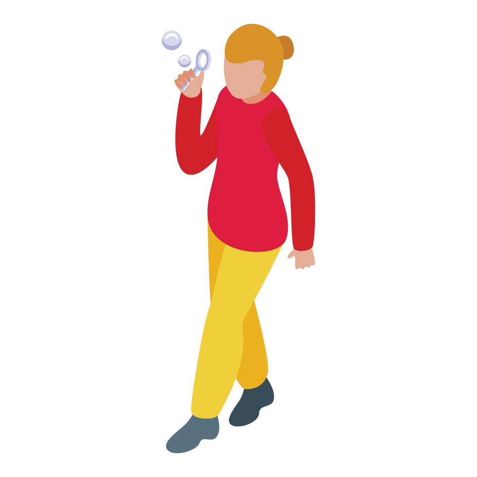 Child blowing bubbles icon isometric vector. Soap bubble vector