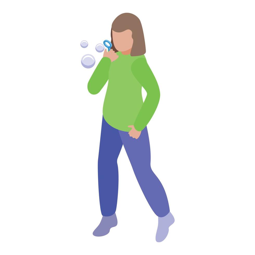 Girl blowing bubbles icon isometric vector. Bubble soap vector