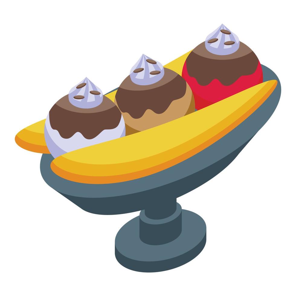 Banana split dessert icon isometric vector. Sundae food vector