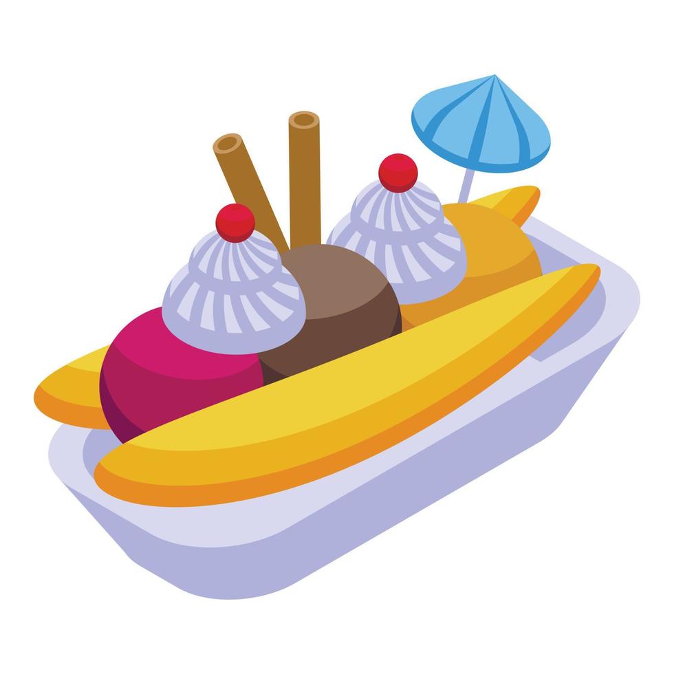 Sauce banana split icon isometric vector. Cherry cream vector
