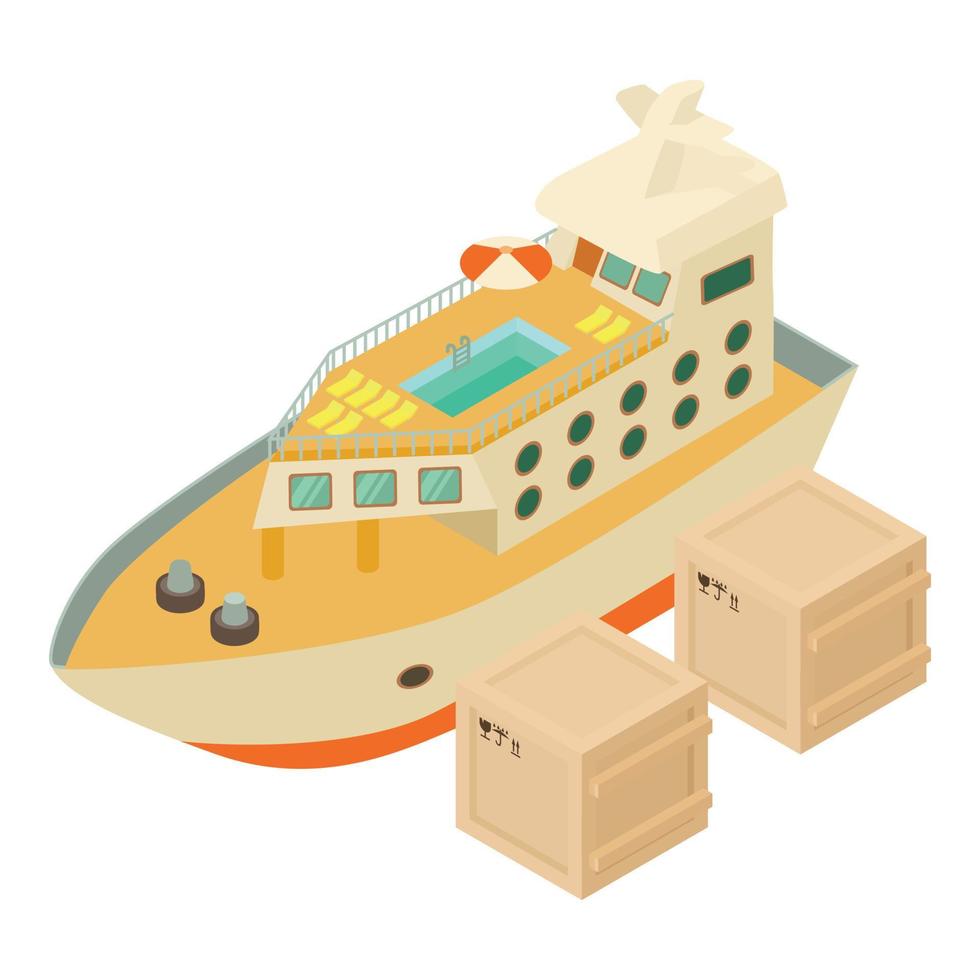 Sea cruise icon isometric vector. Large cruise ship and two closed parcel box vector