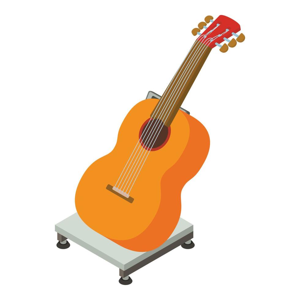 Classical guitar icon isometric vector. Stringed instrument on electronic scale vector