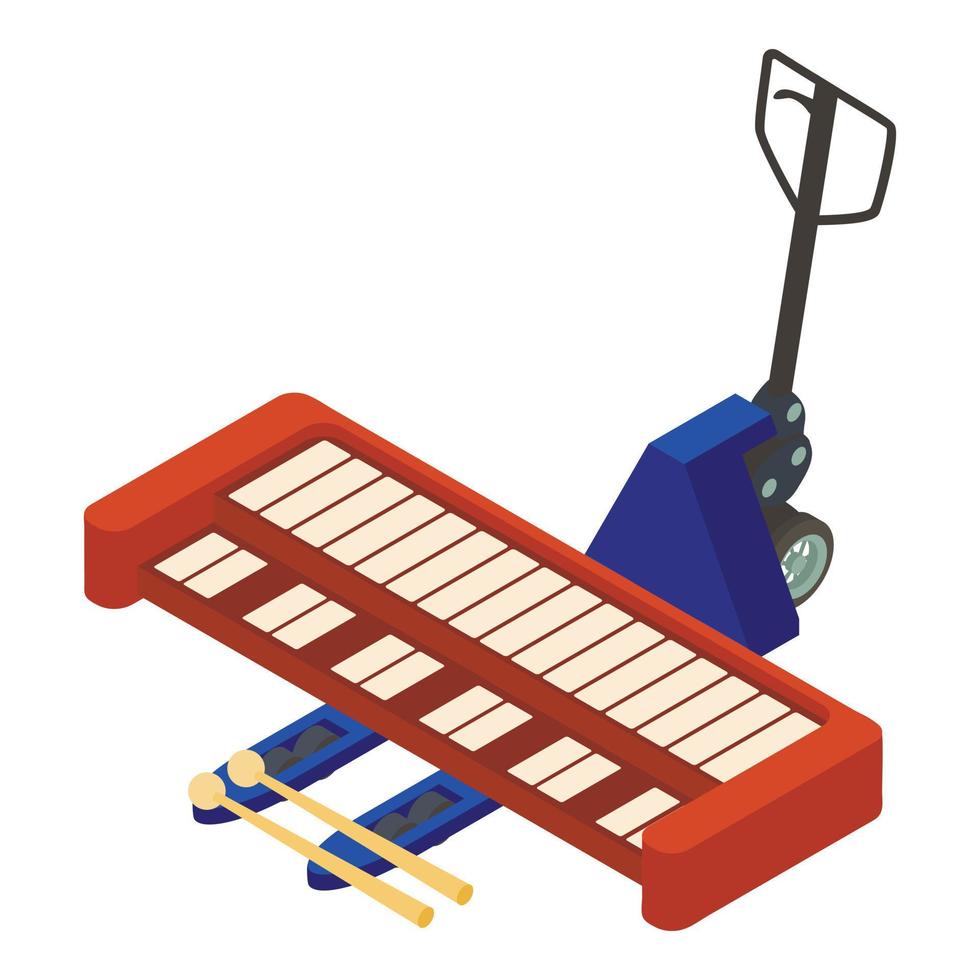 Synthesizer icon isometric vector. New piano musical instrument on hand forklift vector