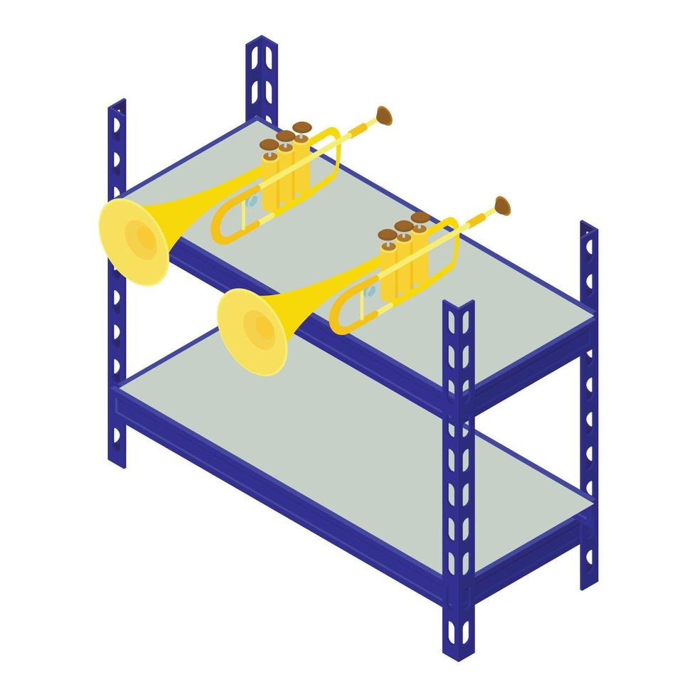 trompeta icono isométrica vector. viento musical instrumento en almacén estante icono vector
