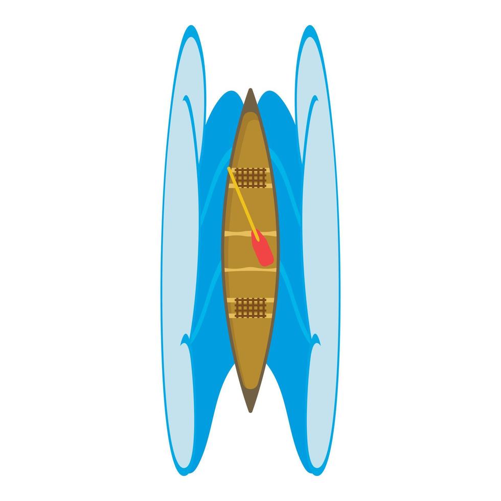 Canoe icon isometric vector. Long wooden boat with paddle and ocean wave icon vector