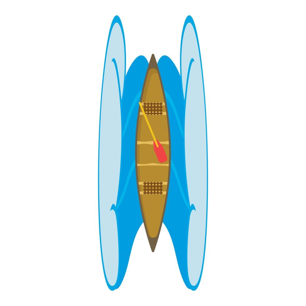 canoa icono isométrica vector. largo de madera barco con paleta y Oceano ola icono vector