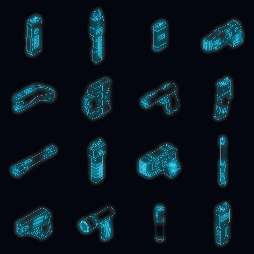 Taser icons set vector neon