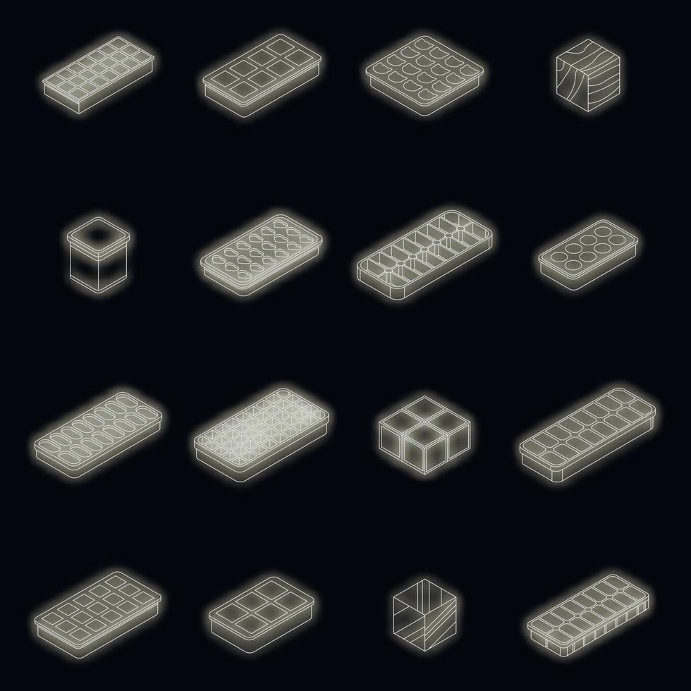 Ice cube trays icons set vector neon