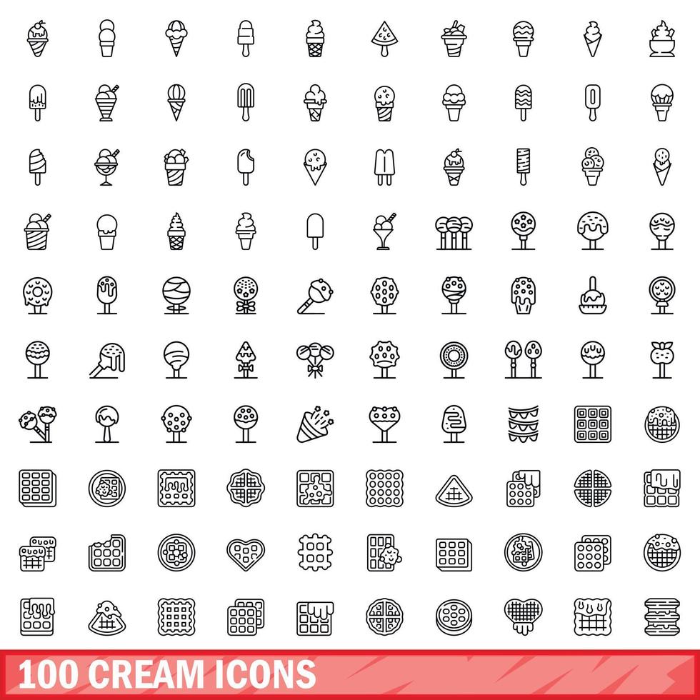 100 cream icons set, outline style vector