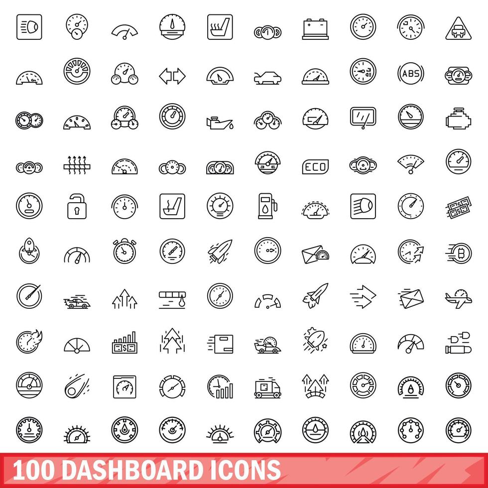 100 dashboard icons set, outline style vector