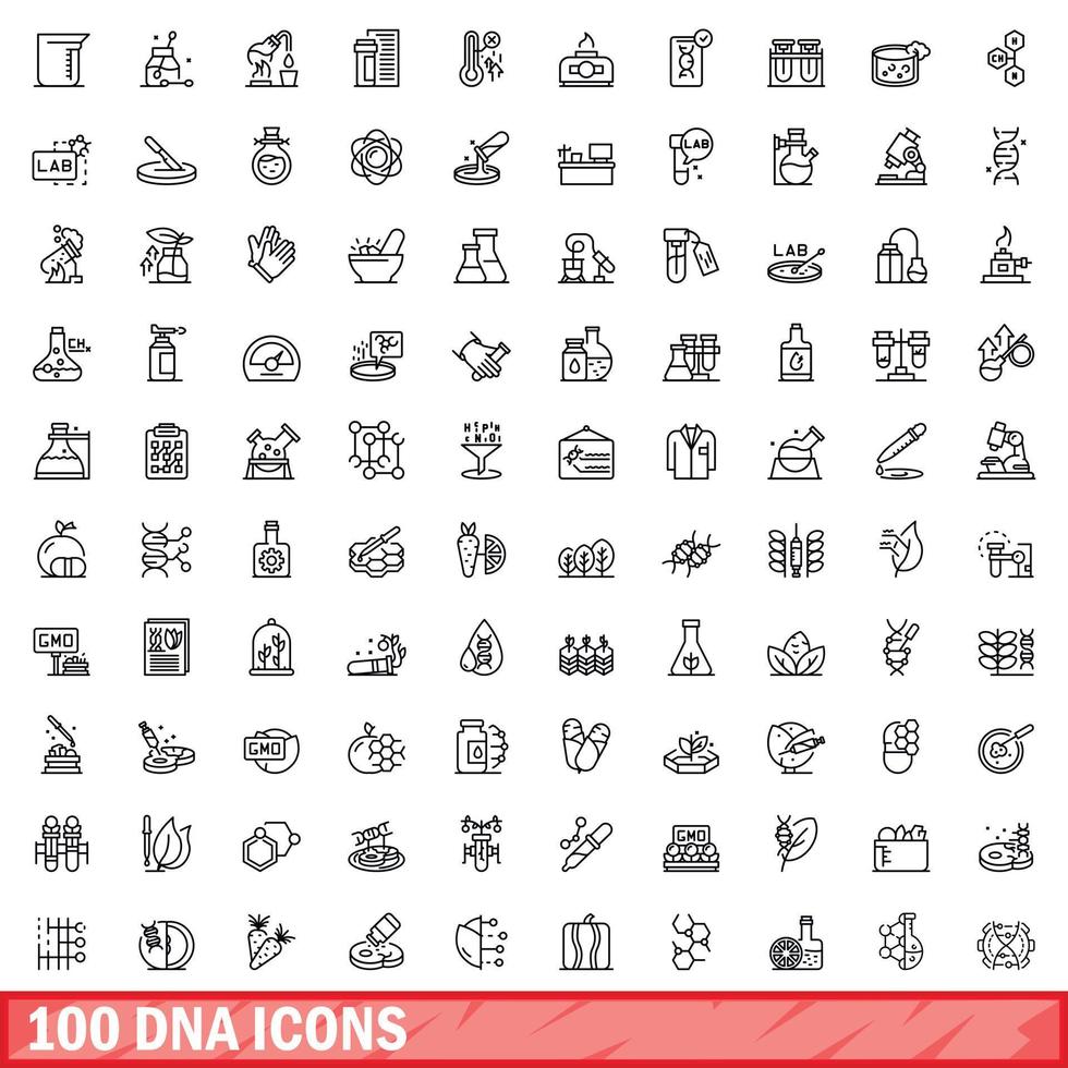 100 dna icons set, outline style vector