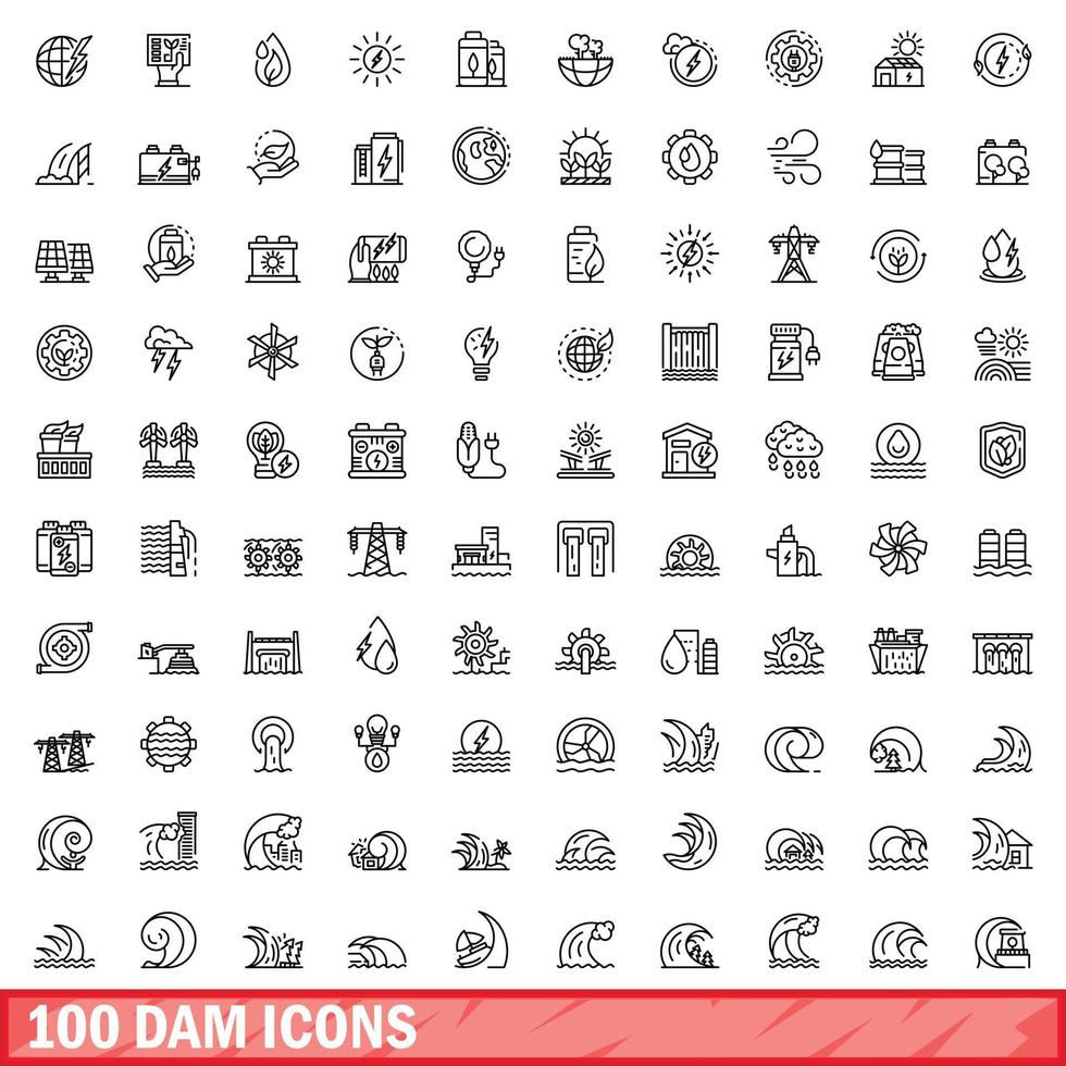 100 dam icons set, outline style vector