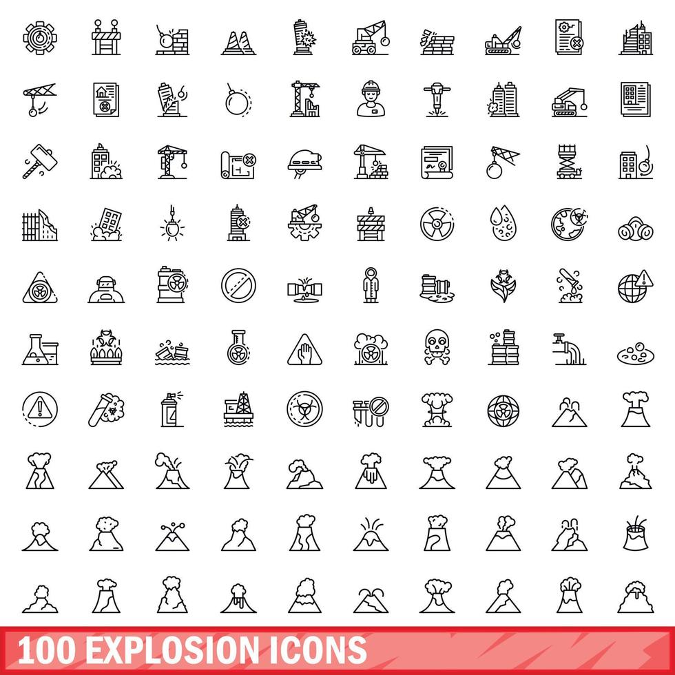 100 explosion icons set, outline style vector