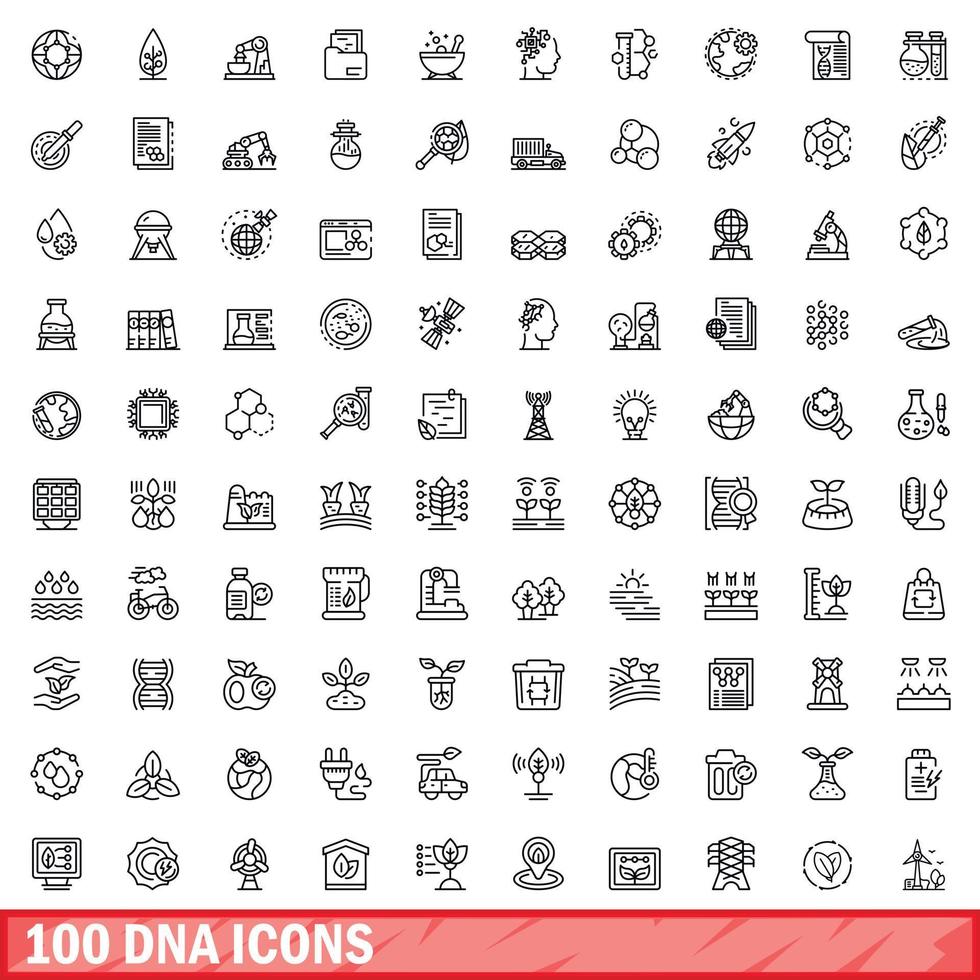 100 dna icons set, outline style vector