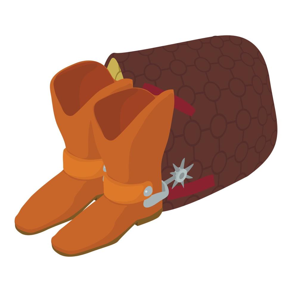 Cowboy concept icon isometric vector. Cowboy boot with spur and brown saddle pad vector