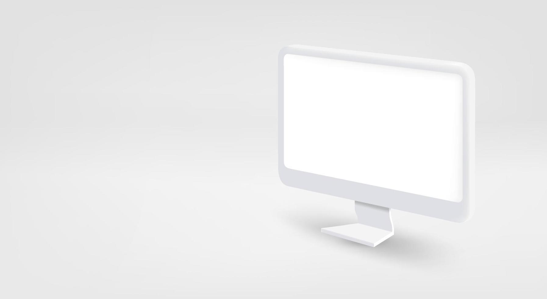 Modern computer monitor with blank screen. 3d vector banner with copy space