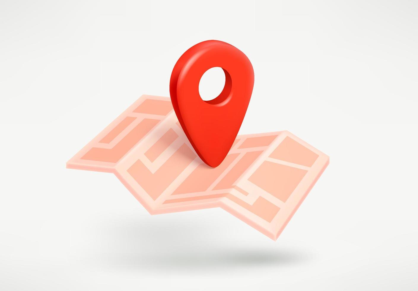Paper map with location pointer. 3d vector illustration