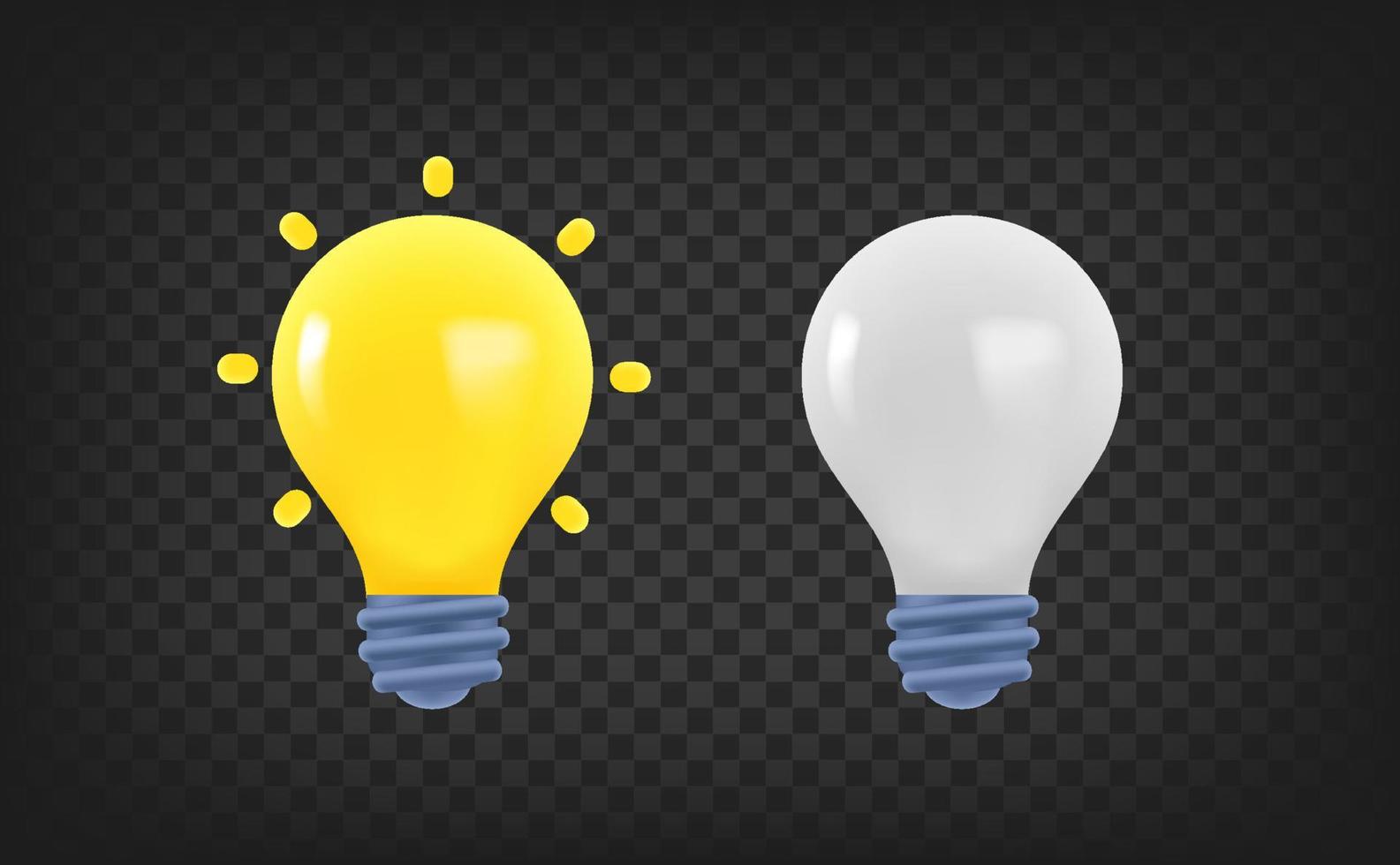 On and Off lightbulb. 3d vector clipart isolated on transparent background