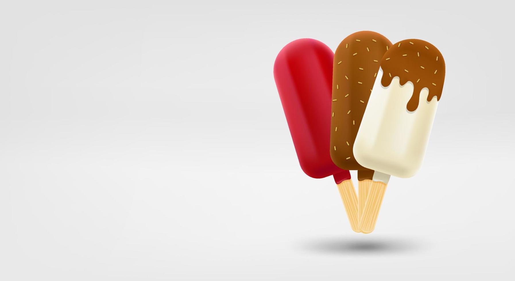 Ice cream. 3d vector banner with copy space