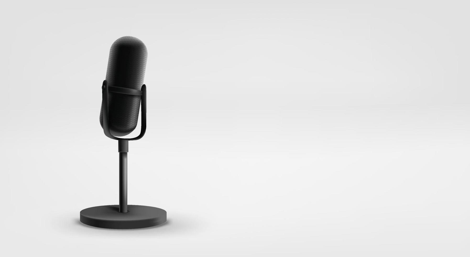Black microphone. 3d vector banner with copy space