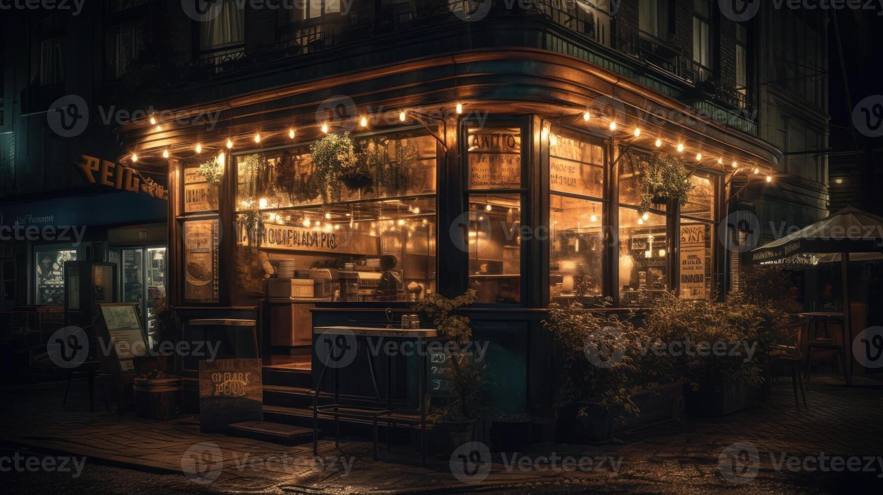 A beautiful glowing coffee shop image photo