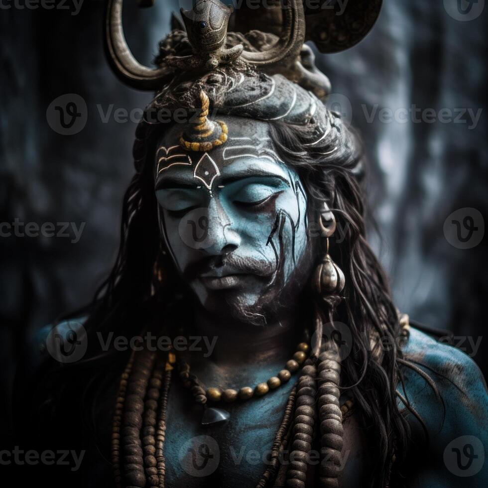 A close up face photograph of shiva photo