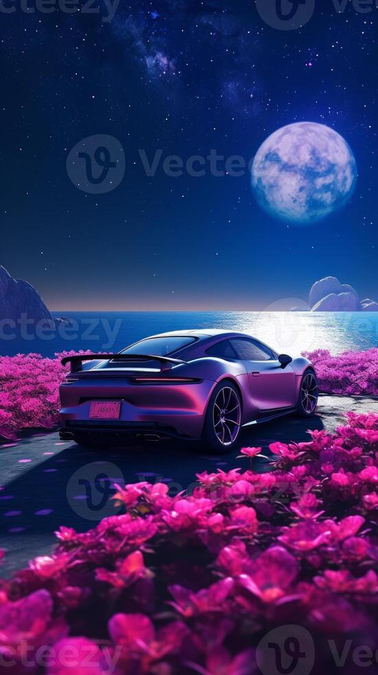 The lavender French sports car parked in the garden photo