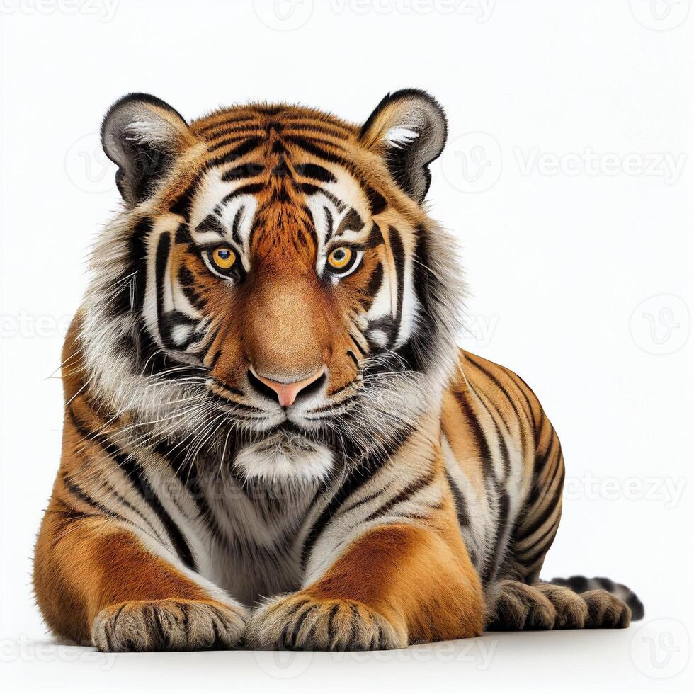 Sitting tiger on white background photo