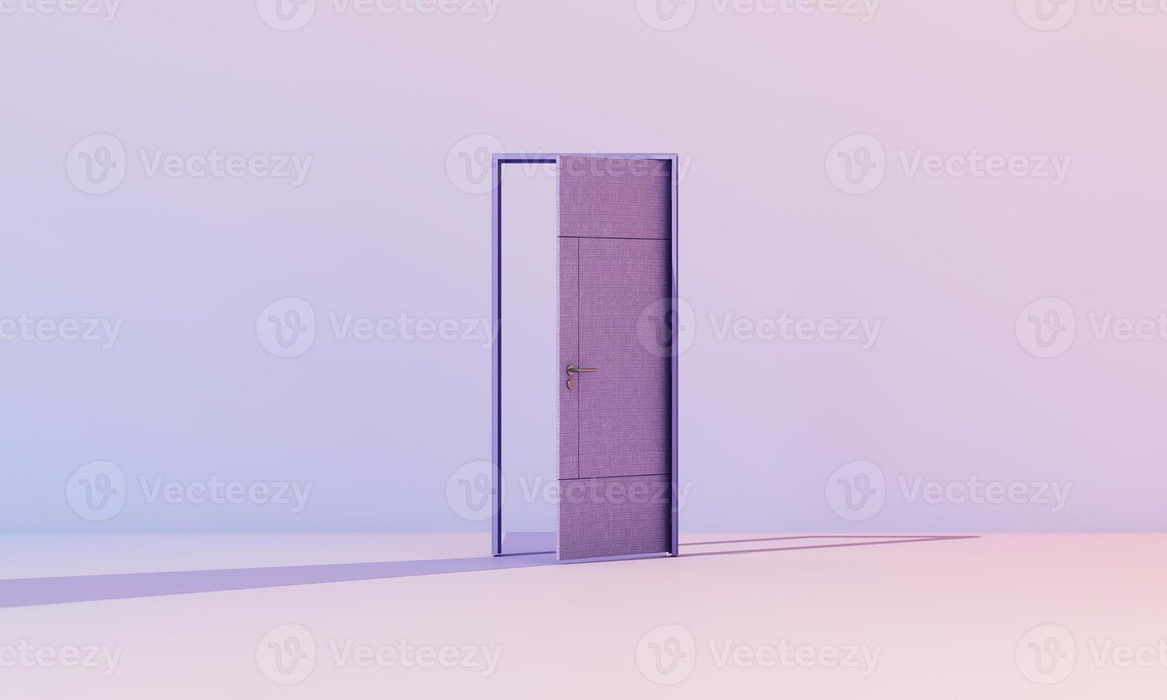 3d render, white clouds going through, flying out the open door, objects isolated on bright rainbow pastel background. Abstract metaphor, modern minimal concept. Surreal dream scene. Summer sales. photo