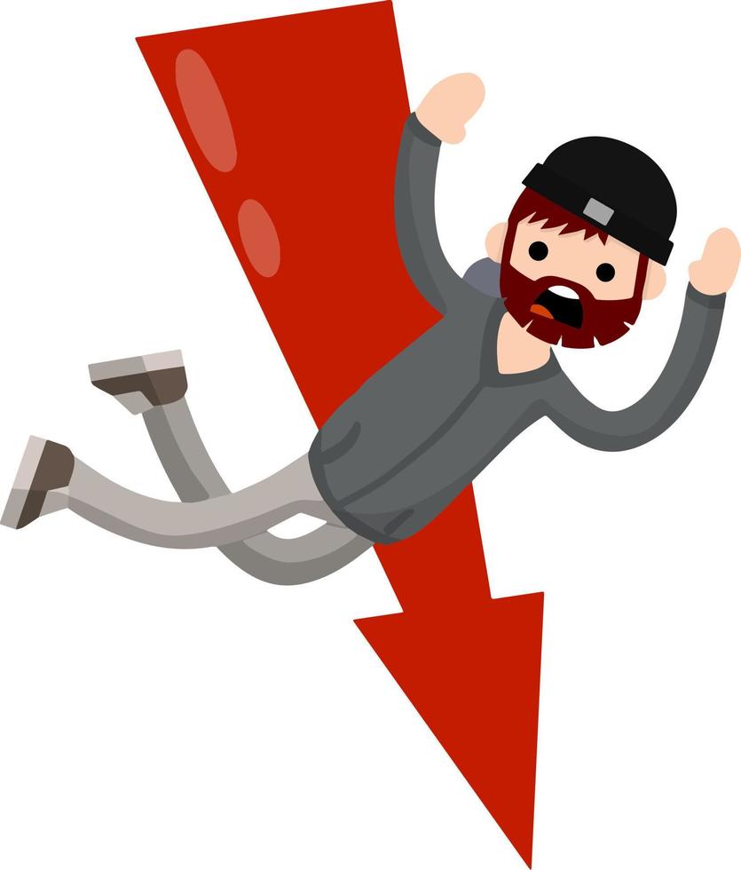 Man fall down. frightened guy in distress. Problem and failure. Cartoon flat illustration. vector