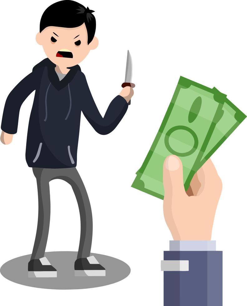 Angry young man with knife. Street Crime. Criminal guy offender. Robber thief in hoodie. Urban security problem - Cartoon flat illustration vector