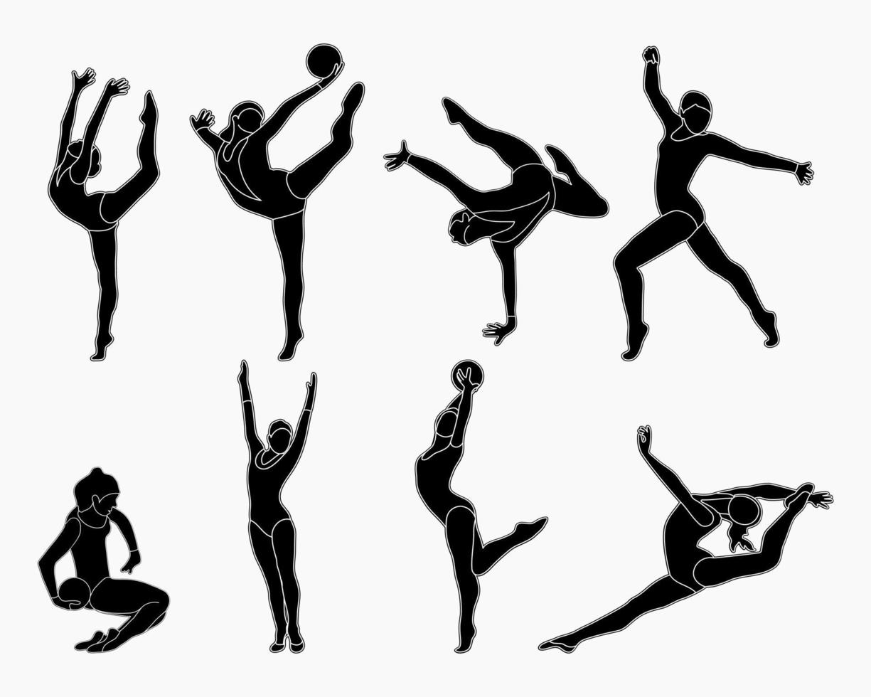 Set of silhouettes of gymnasts. Sport artistic gymnastics. Sports queen. Flat style. Isolated vector