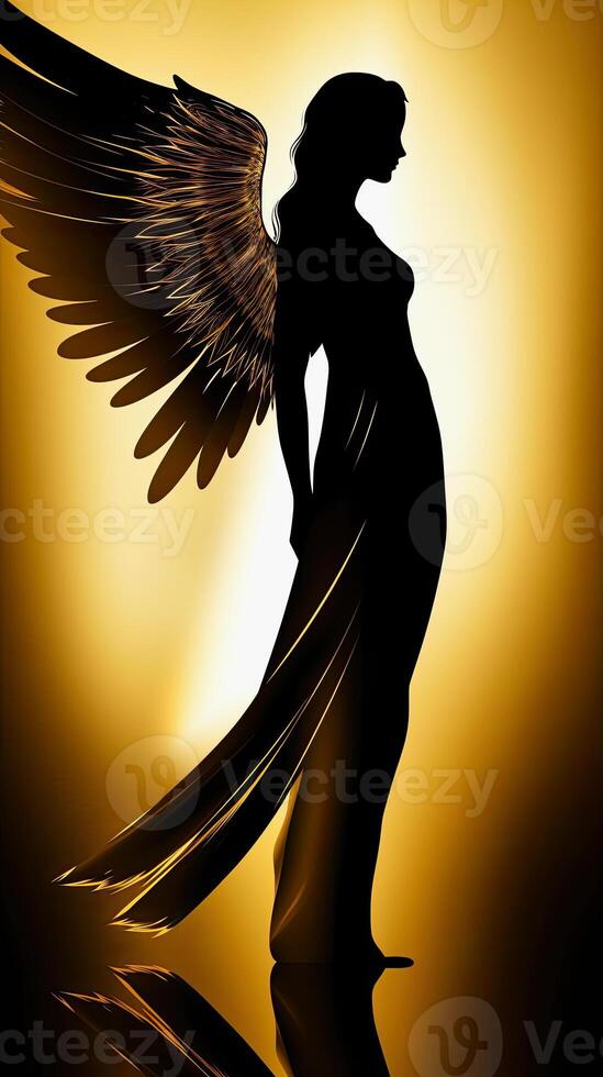 illustration of a beautiful angel silhouette on bright background photo