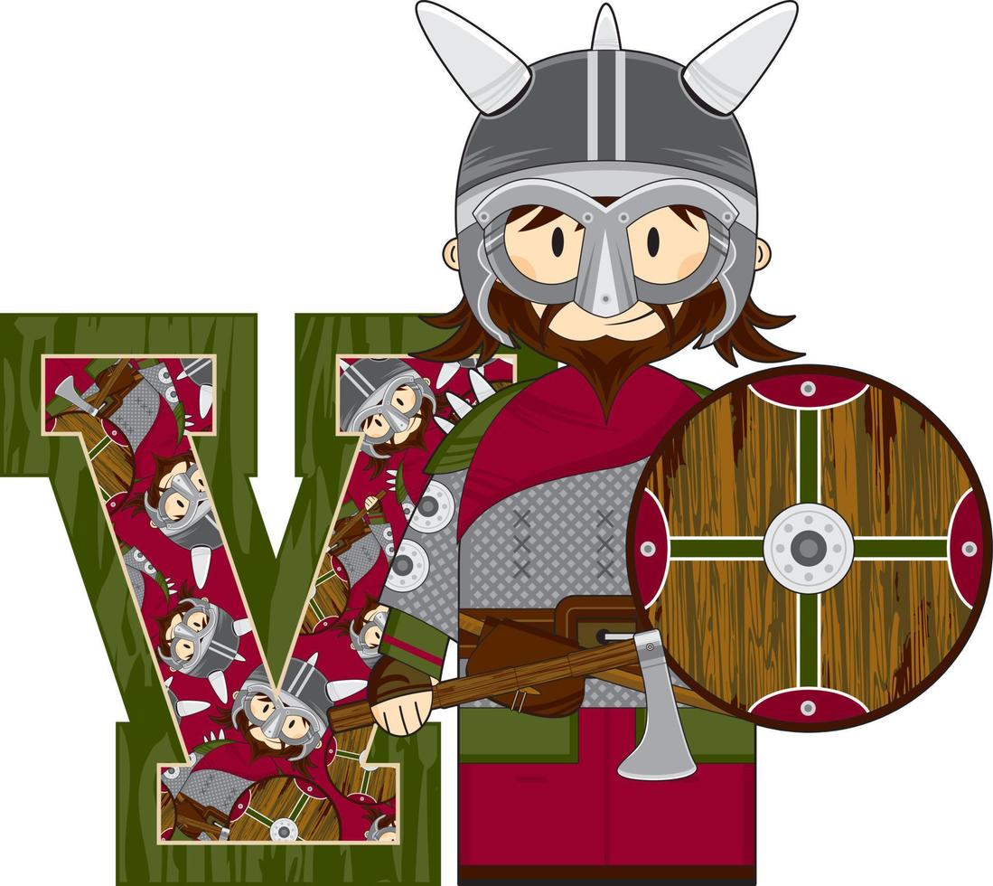 V is for Viking Alphabet Learning Educational Illustration vector