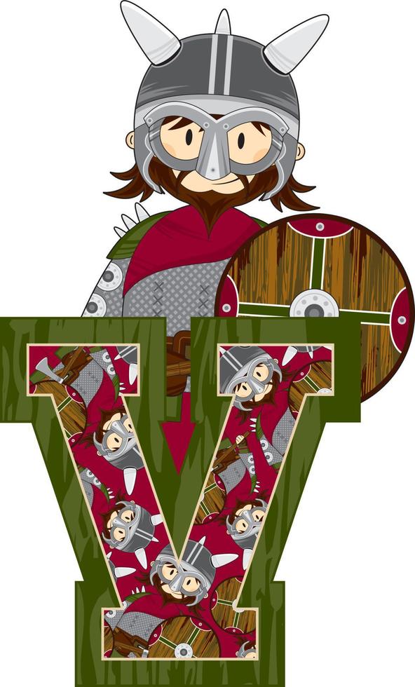 V is for Viking Alphabet Learning Educational Illustration vector