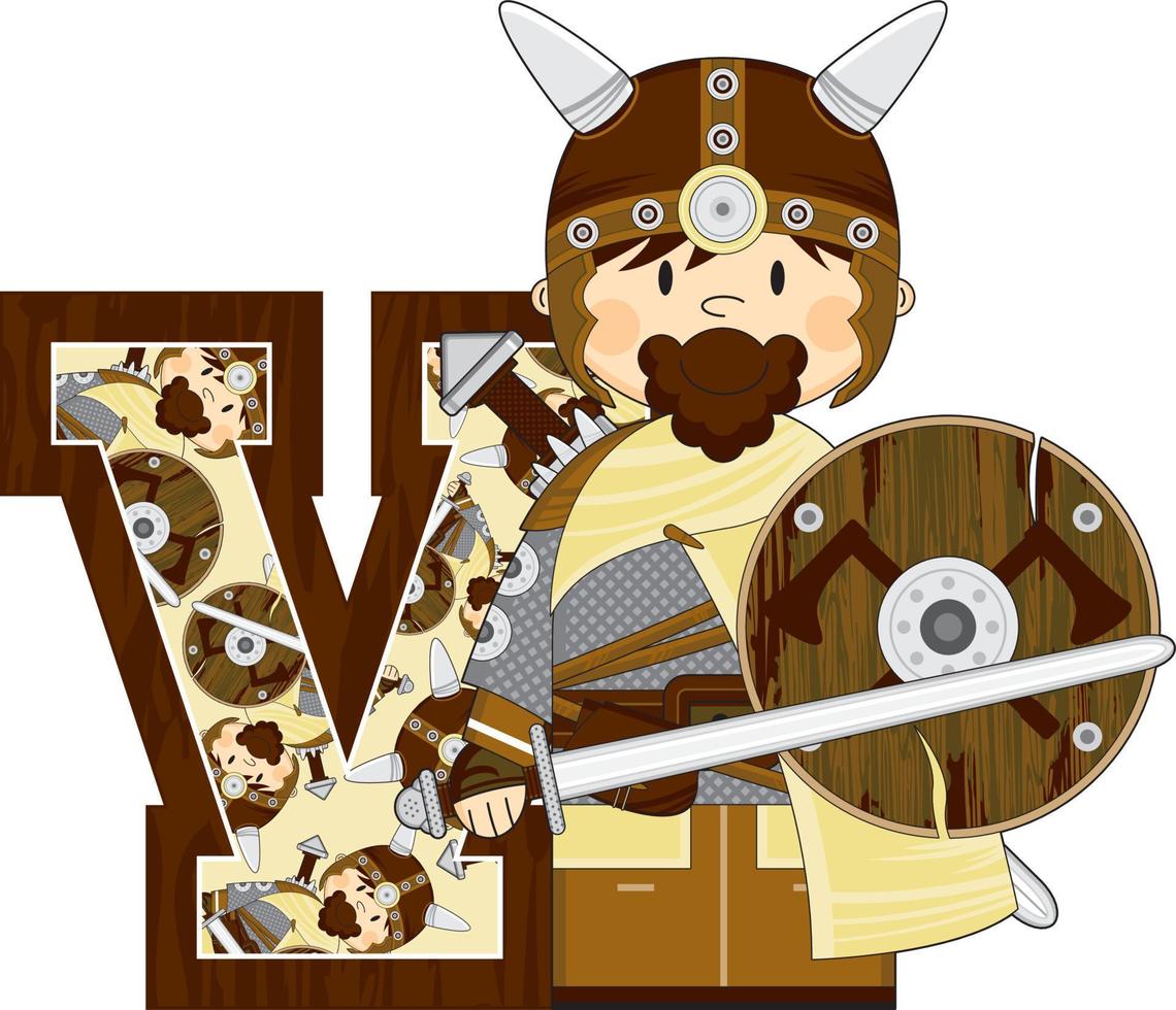 v es para vikingo alfabeto aprendizaje educativo ilustración vector