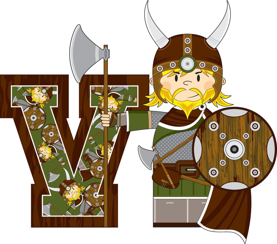 V is for Viking Alphabet Learning Educational Illustration vector