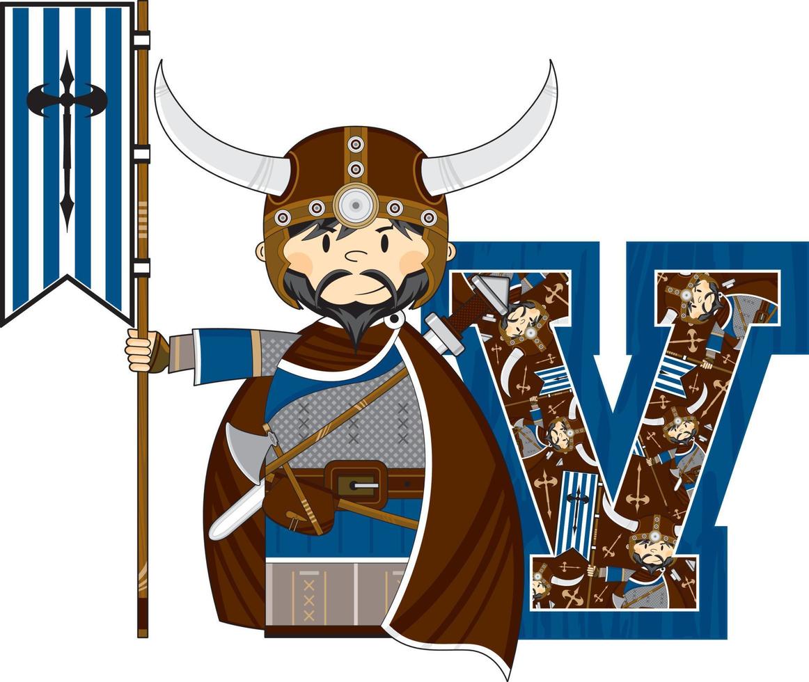 V is for Viking Alphabet Learning Educational Illustration vector